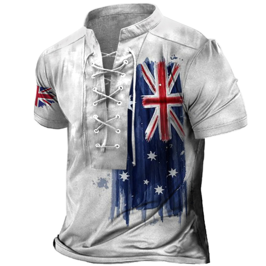

Men's Outdoor Vintage British Flag Tie Stand Collar T-Shirt