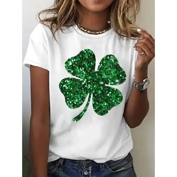 Round Neck Casual Loose Clover Print Short Sleeve T-Shirt - Honeylop.chimpone.com 