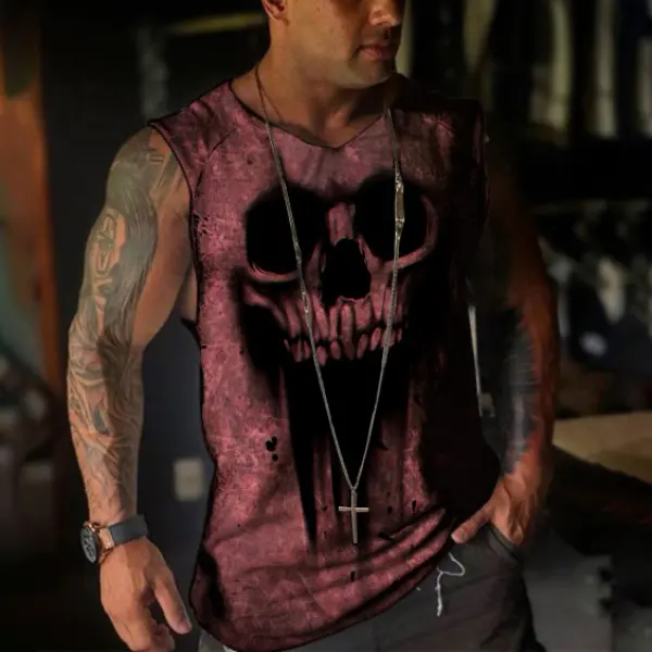 Men's Outdoor Tactical Retro Skull Print Loose Vest - Honeylop.chimpone.com 