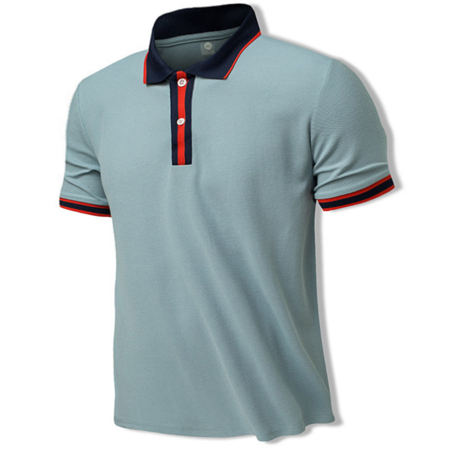 

Men's Outdoor Casual Color Contrast Stripe Stitching Polo Neck T-Shirt