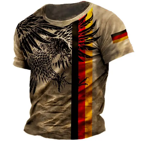Plus Size Men's Outdoor Vintage German Flag Eagle Print T-Shirt - Cotosen.com