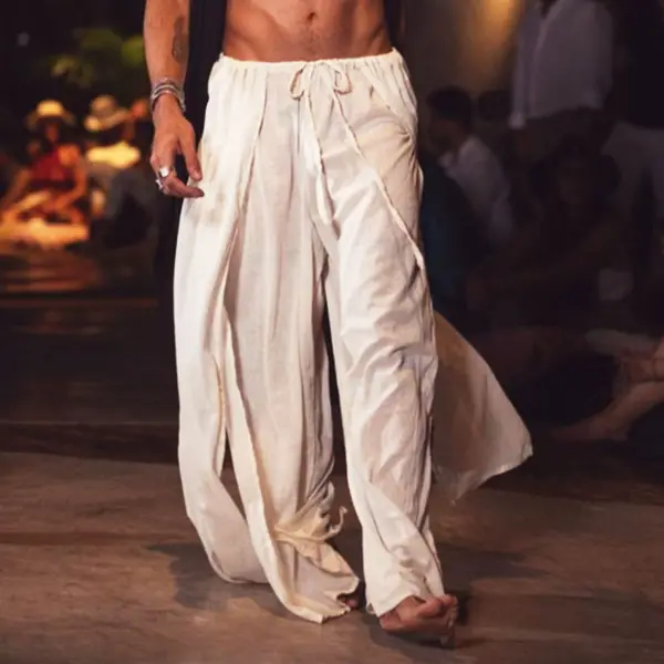 Men's Linen Slit Wide Leg Pants - Kalesafe.com 