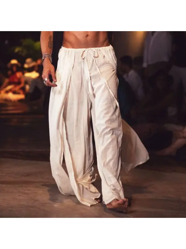 Men's Linen Slit Wide Leg Pants - Valiantlive.com 