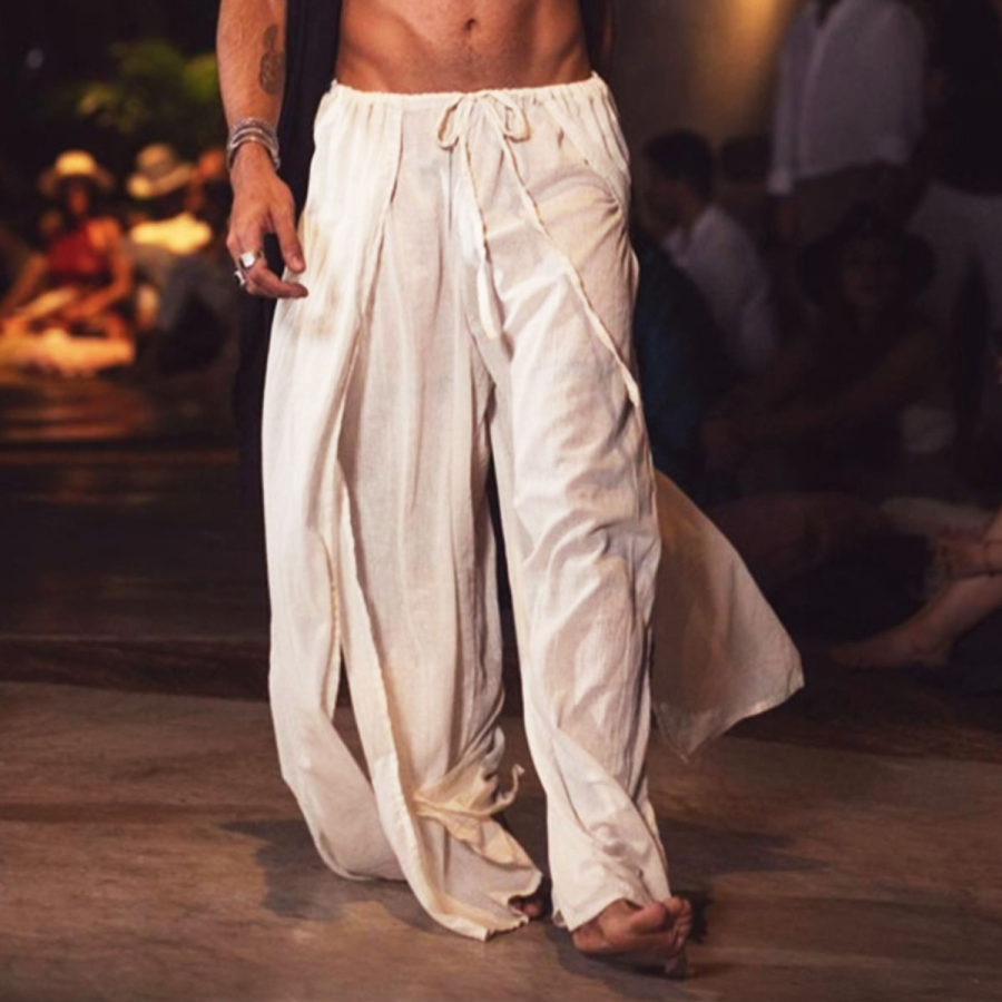 

Men's Linen Slit Wide Leg Pants