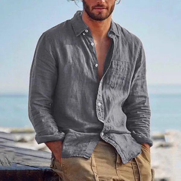 Casual Lapel Cardigan Cotton Linen Loose Casual Retro Men's Shirt - Kalesafe.com 