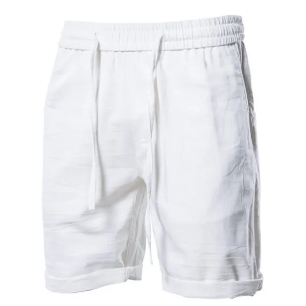Men's Outdoor Casual Elastic Waist Solid Cotton Linen Shorts - Kalesafe.com 
