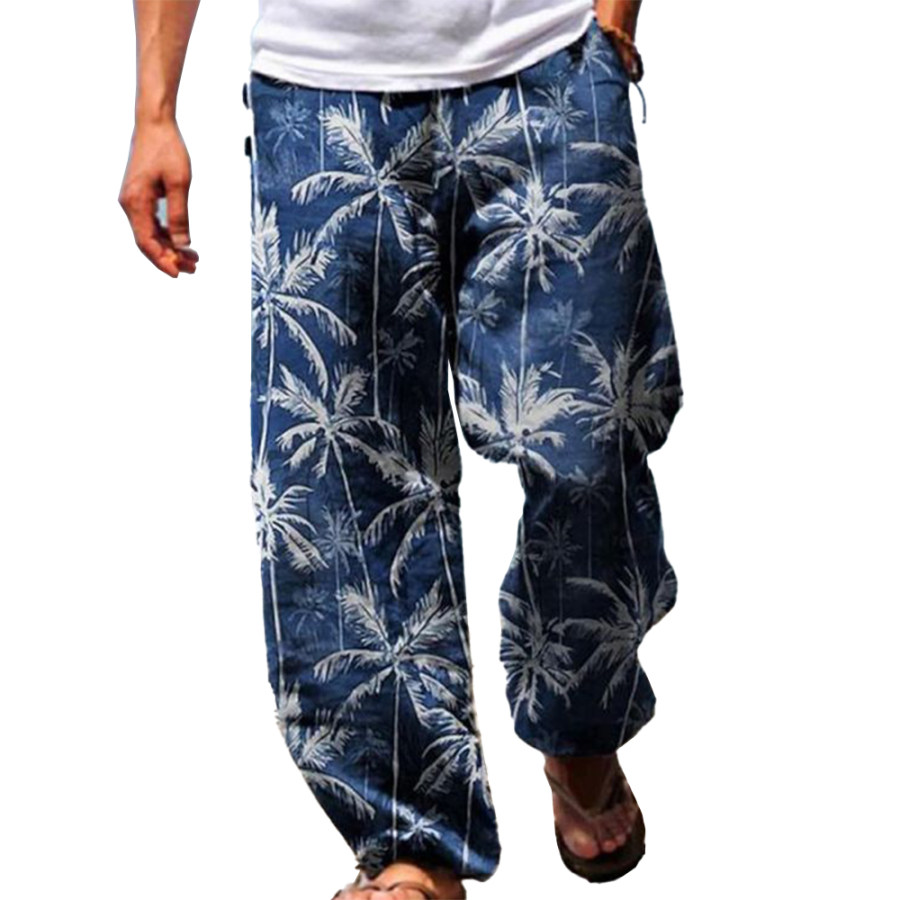 

Men's Summer Coconut Tree Print Loose Cotton Linen Casual Pants