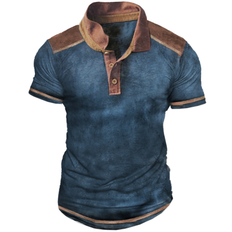 

Men's Vintage Contrast Panel Polo Neck T-Shirt