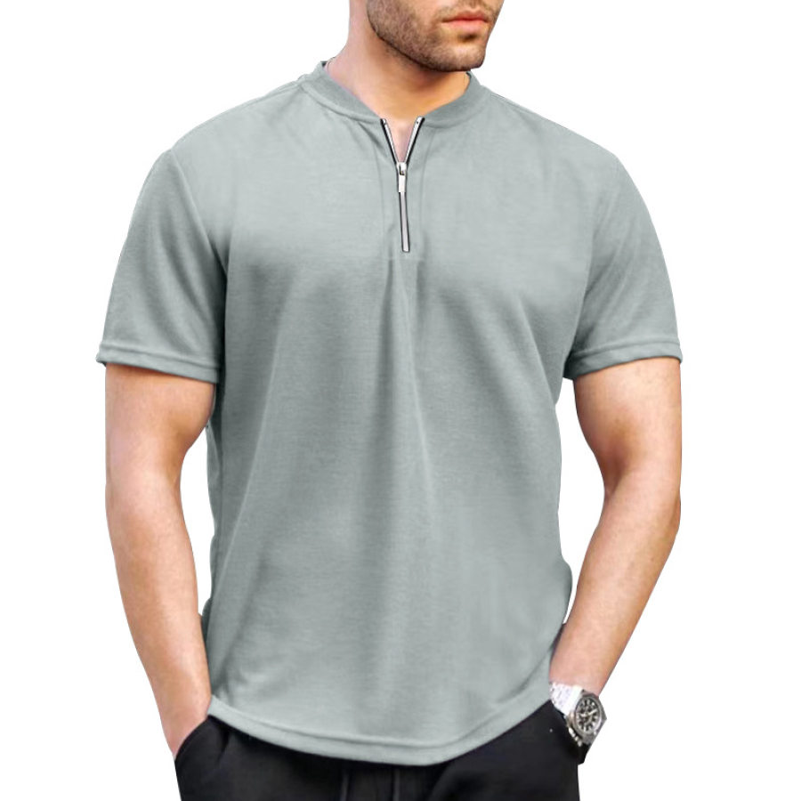 

Men's Outdoor Solid Zipper Collar Casual T-Shirt