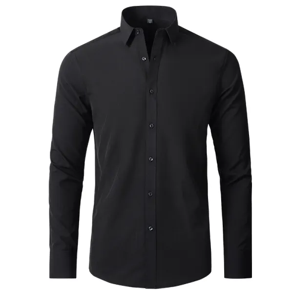 Men's Casual Solid Color High Elastic Glossy Non-Iron Long Sleeve Shirt - Kalesafe.com 