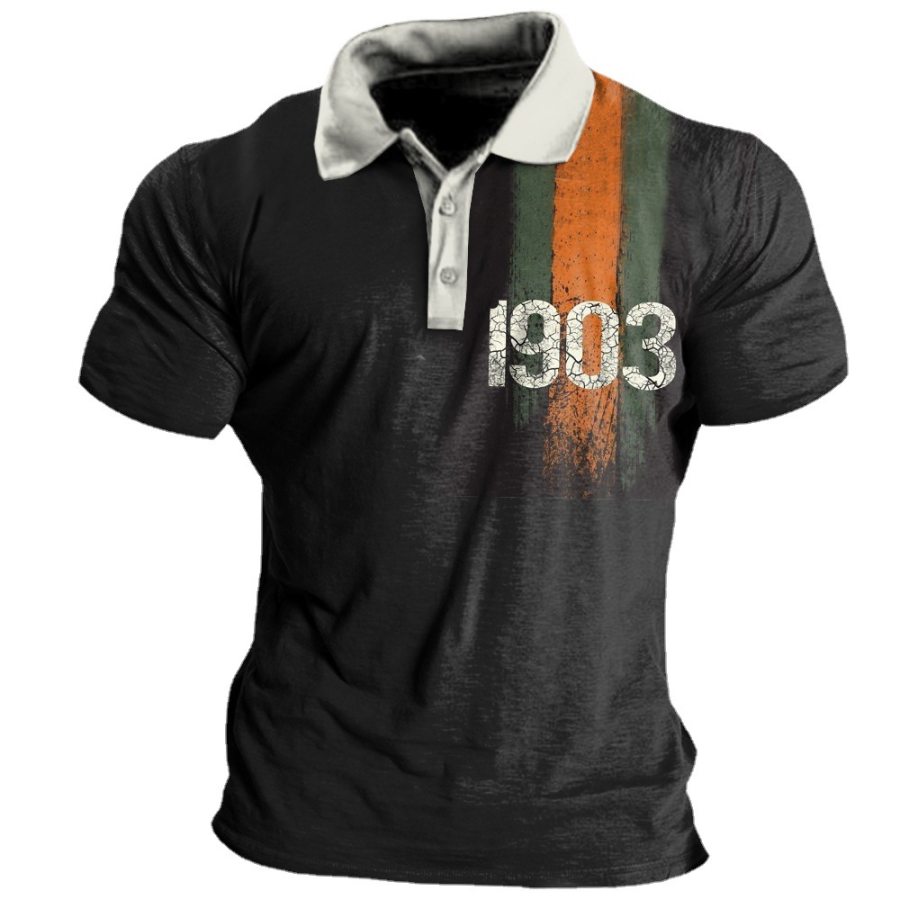 

Men's Vintage Racing Stripe Print Polo Neck T-Shirt