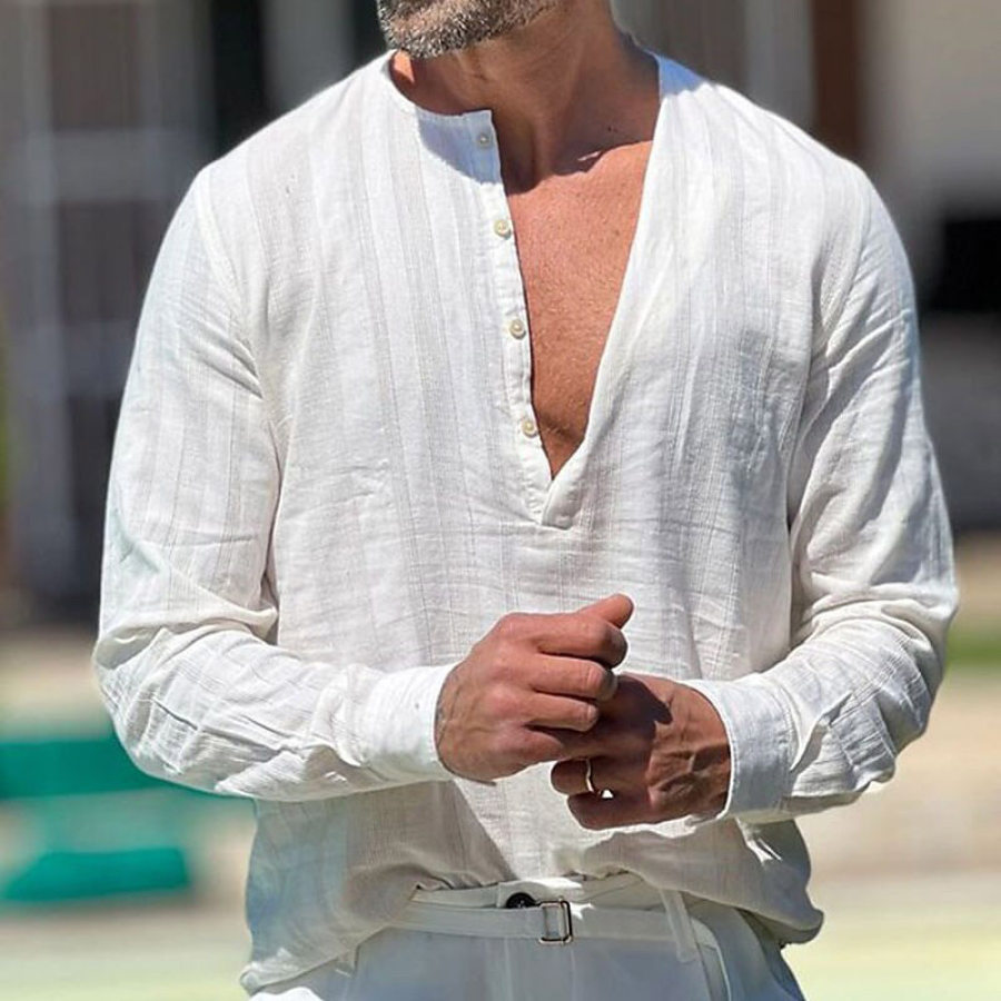 

Men's Casual Loose Cotton Linen Long-sleeved Shirt