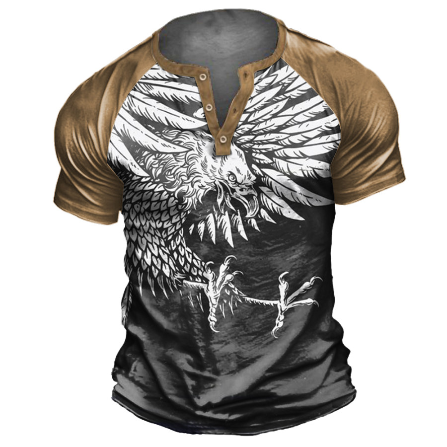 

Men's Eagle Colorblock Print Henley Collar T-Shirt