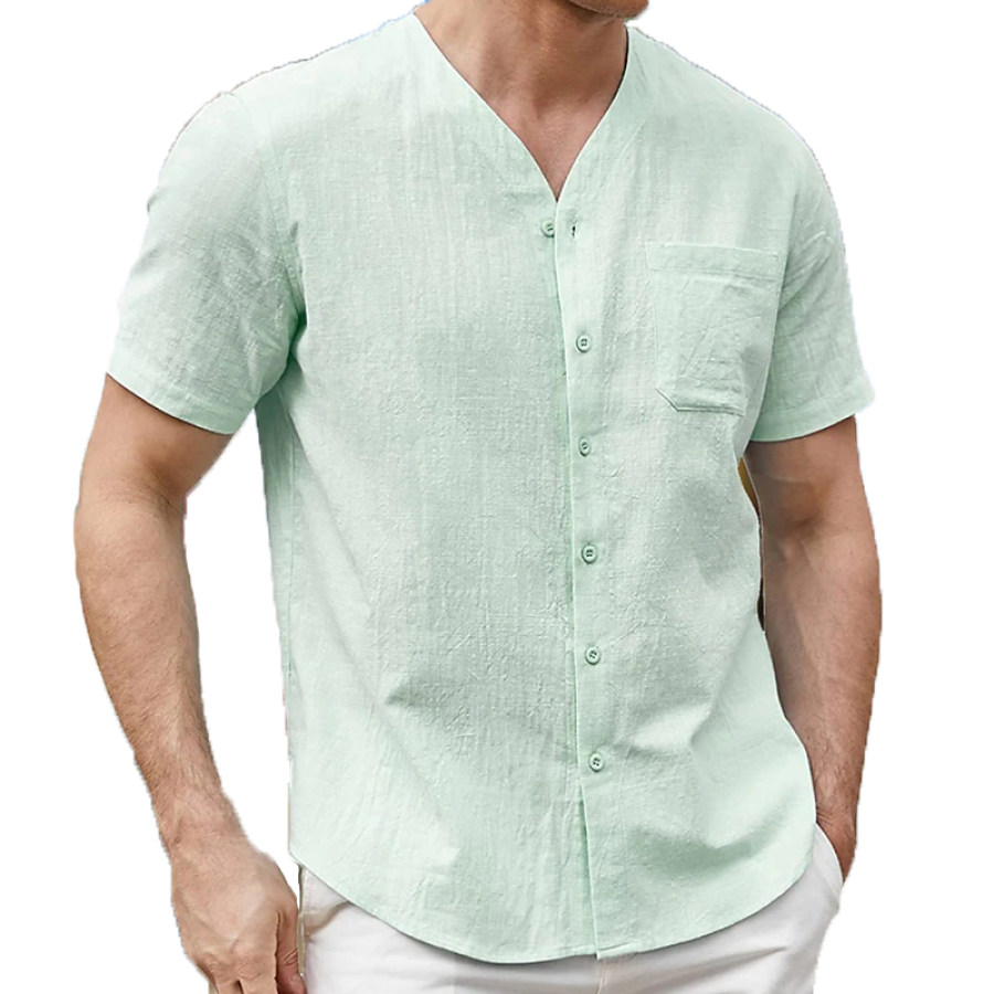 

Men's Casual Loose Cotton Linen Short-sleeved Shirt