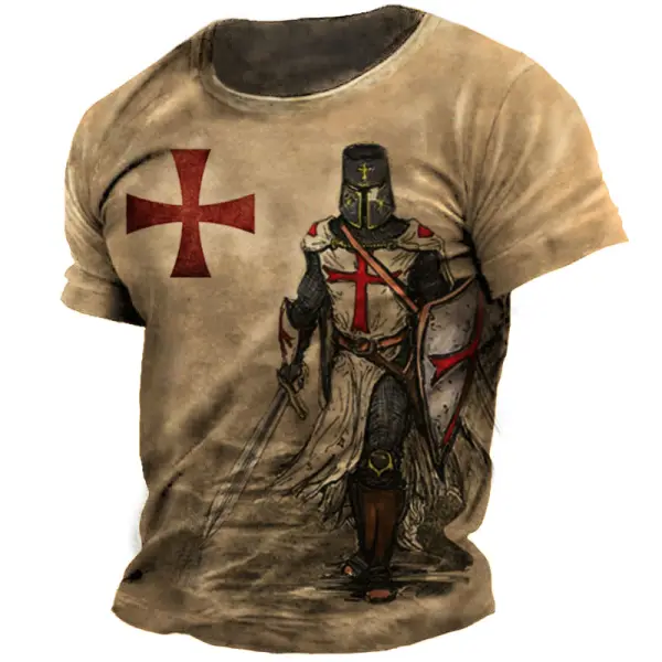 Men's Vintage Templar Cross Print T-Shirt - Chrisitina.com 