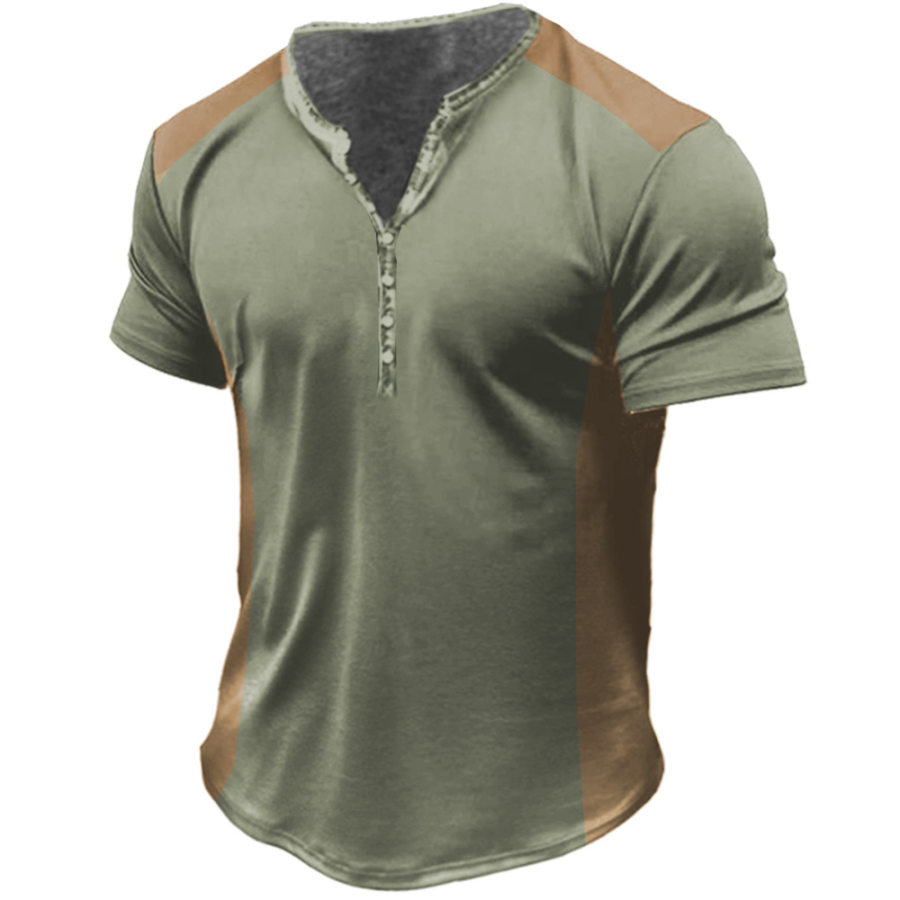 

Men's Outdoor Vintage Colorblock Henley Collar T-Shirt