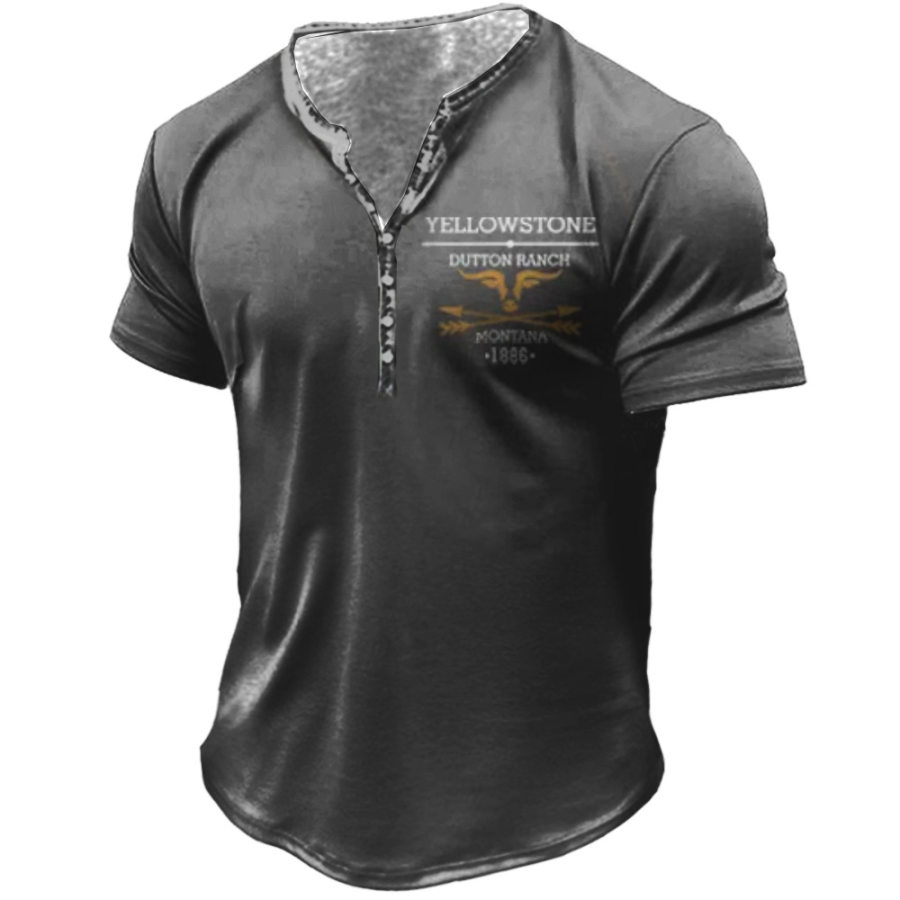 

Camiseta Masculina Vintage Com Logo Yellowstone Gola Henley