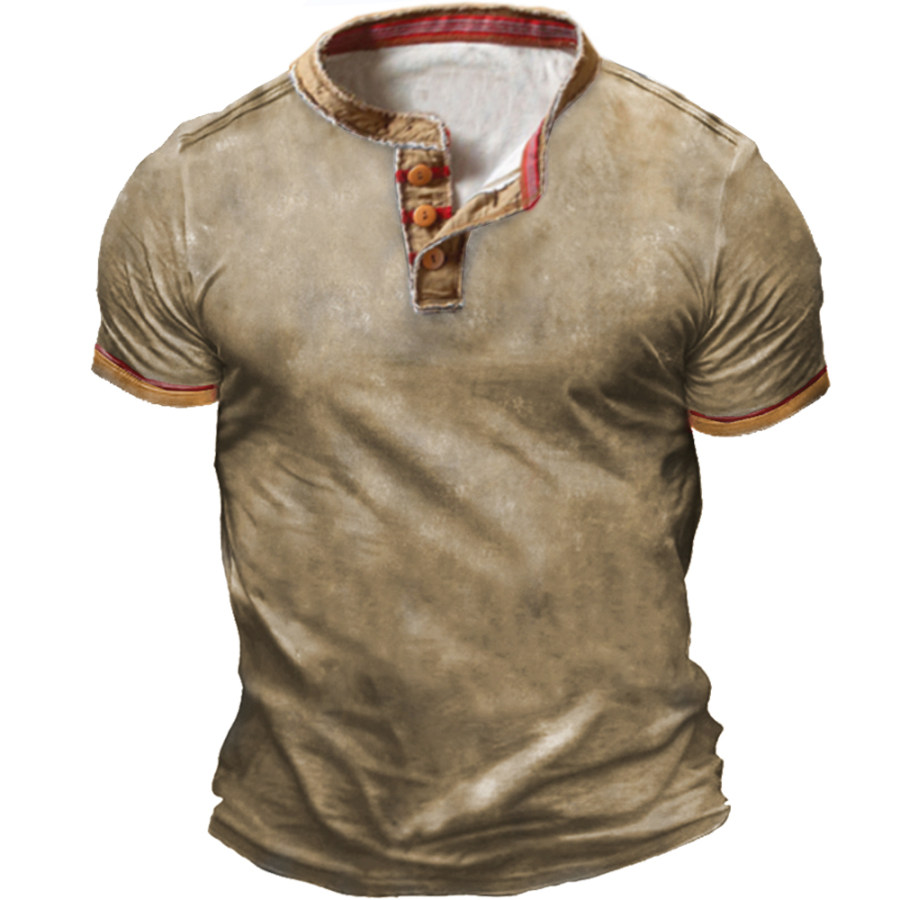 

Men's Vintage Henley Collar Block T-Shirt