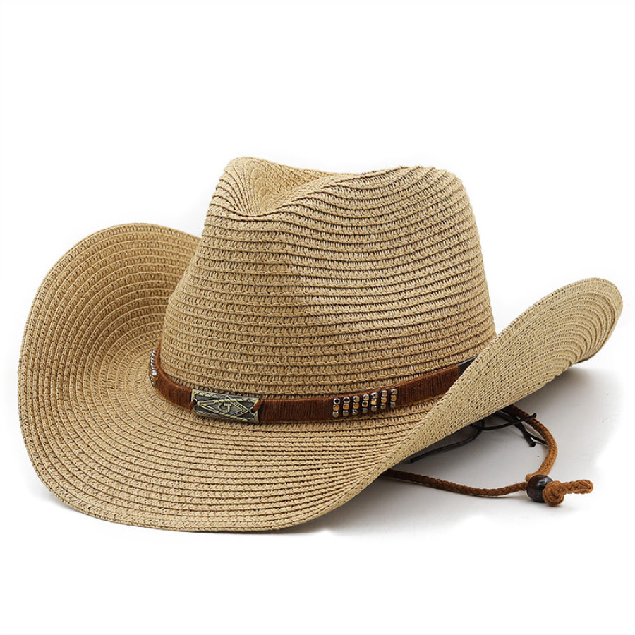 

Ethnic Classic Belt Western Cowboy Straw Hat