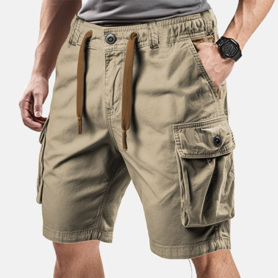 

Men's Retro Outdoor Lace-up Waterproof Ripstop Multifunctional Practical Cargo Shorts