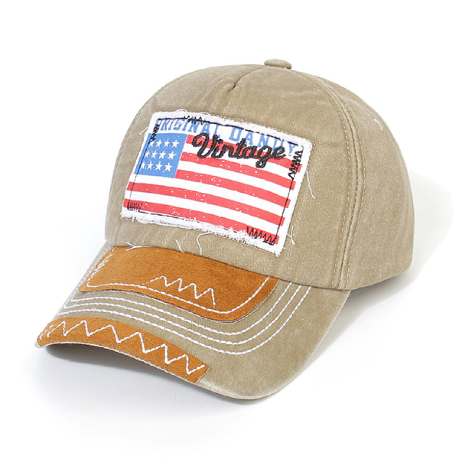 

Men's Outdoor Vintage Embroidered American Flag Washed Sun Hat