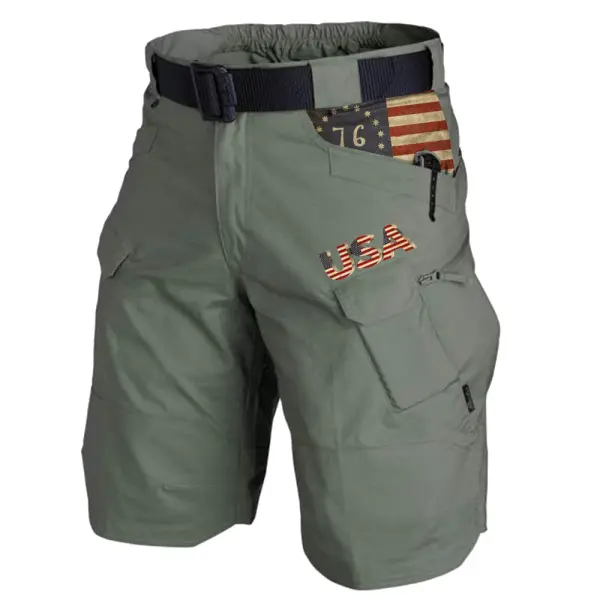 Men's Vintage American Flag Outdoor Tactical Multifunctional Pocket Cargo Shorts - Kalesafe.com 