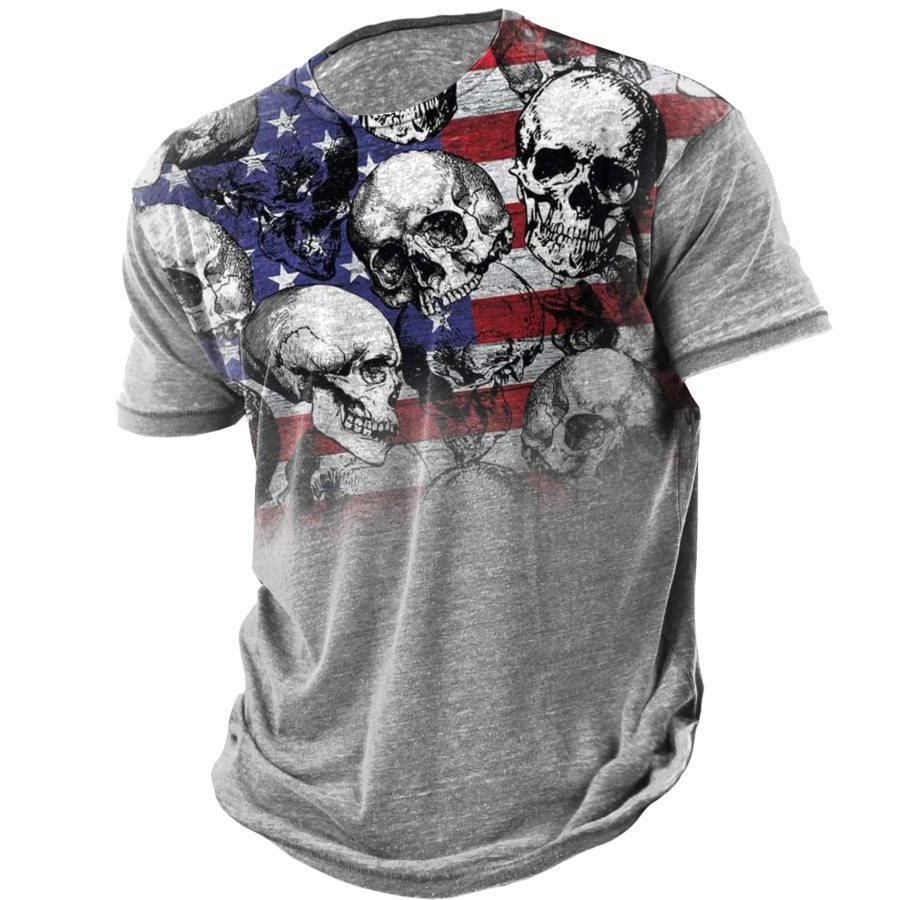 

Men's Vintage Skull American Flag Print Crew Neck T-Shirt