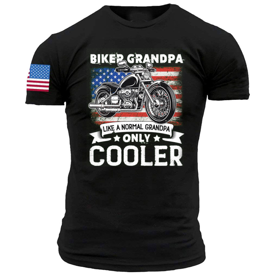 

Biker Grandpa Like Normal But Cooler Motorcycle American Flag Men T-shirt