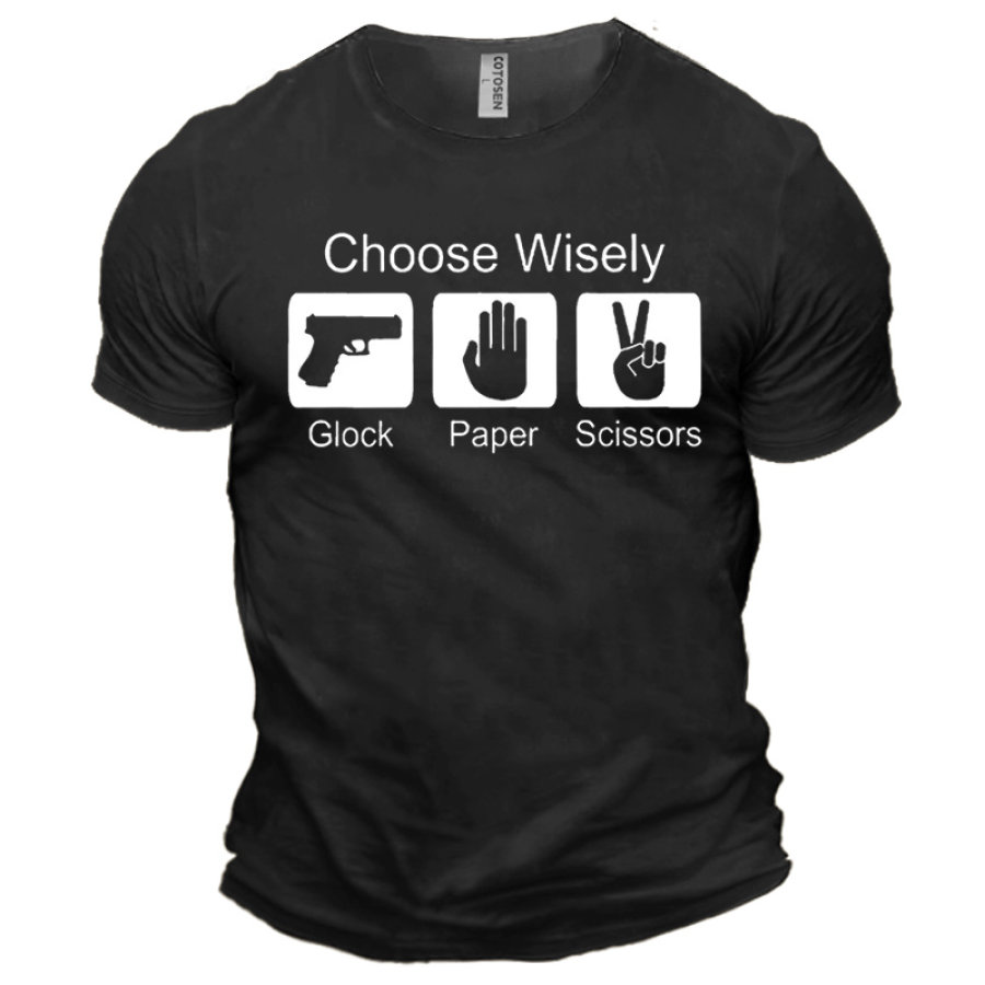 

Camiseta Masculina De Algodão Choose Wisely Glock Paper Scissors