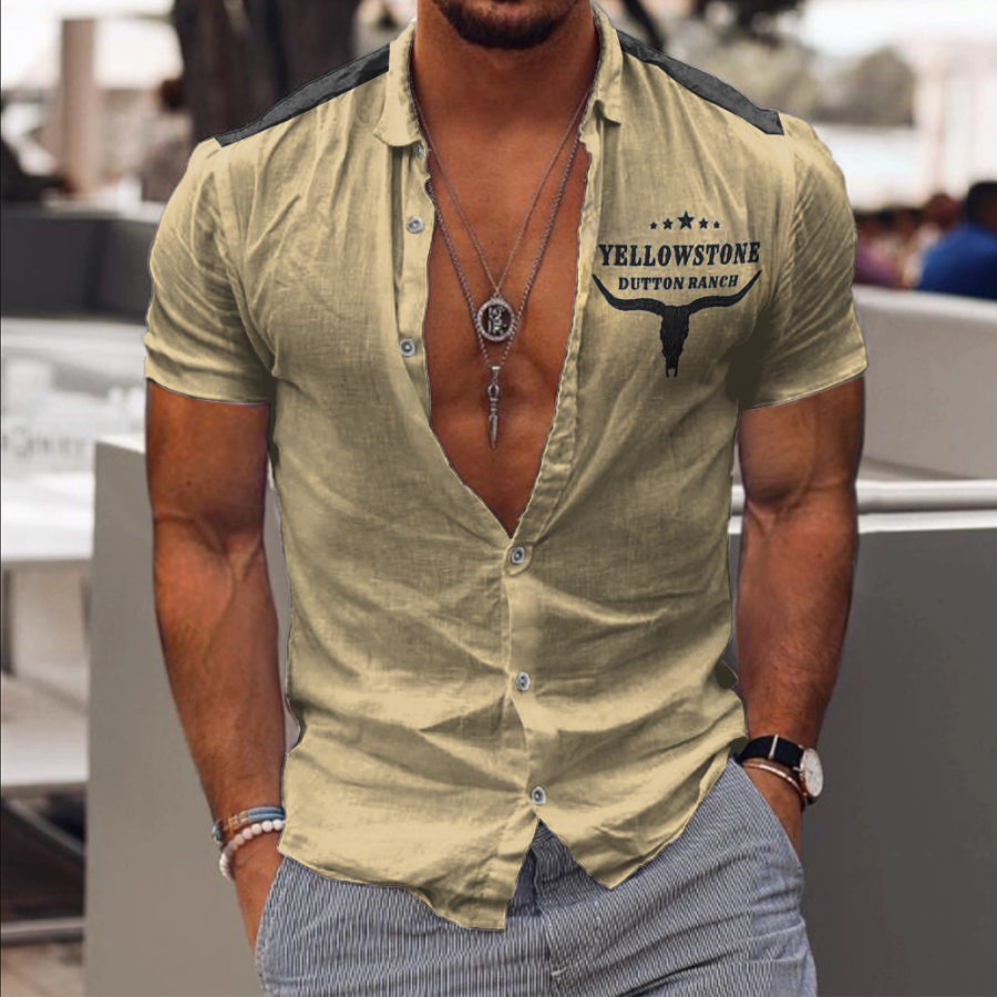

Men's Vintage West Yellowstone Print Short Sleeve Shirt Casual Shirt