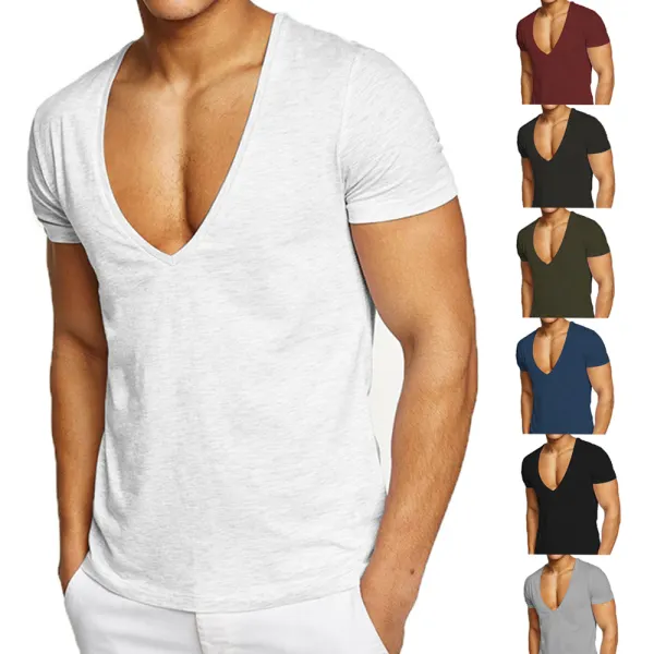 Men's Outdoor Solid Casual V-Neck T-Shirt - Kalesafe.com 
