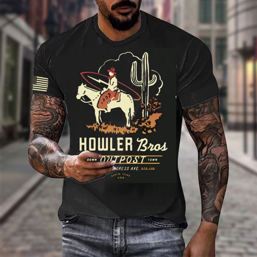 

Men's Vintage American Western Cowboy Yellowstone Crew Neck Casual T-Shirt
