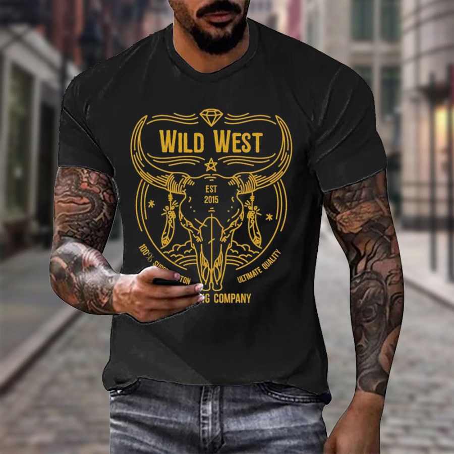 

Men's Vintage American Western Cowboy Yellowstone Crew Neck Casual T-Shirt
