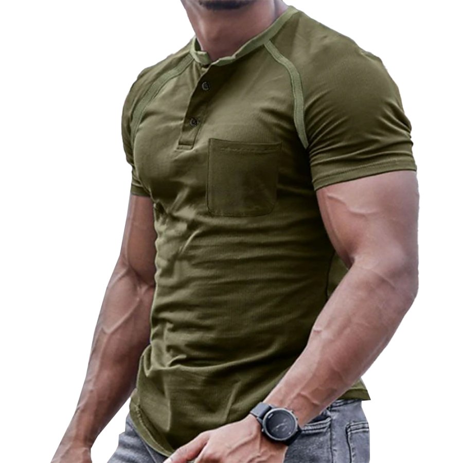 

Men's Vintage Colorblock Henley Collar T-Shirt