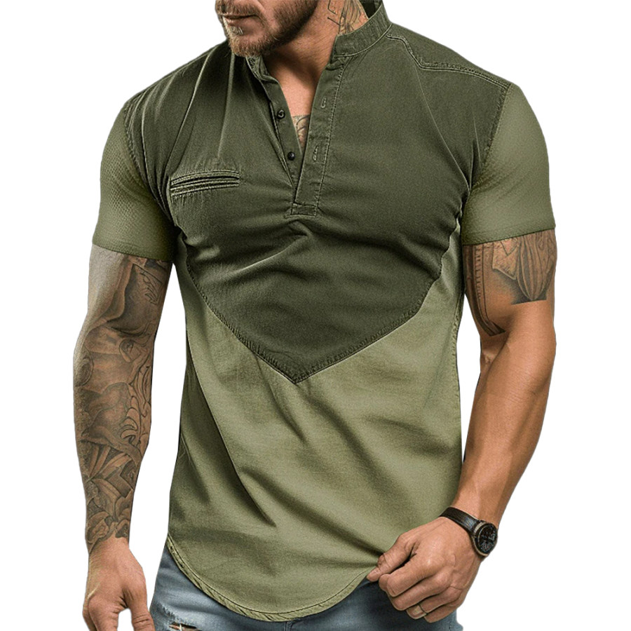 

Men's Vintage Yellowstone Colorblock Henley Collar Casual T-Shirt