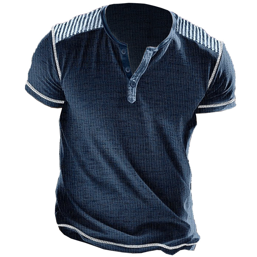 

Men's Vintage Waffle Fabric Henley Neck T-Shirt