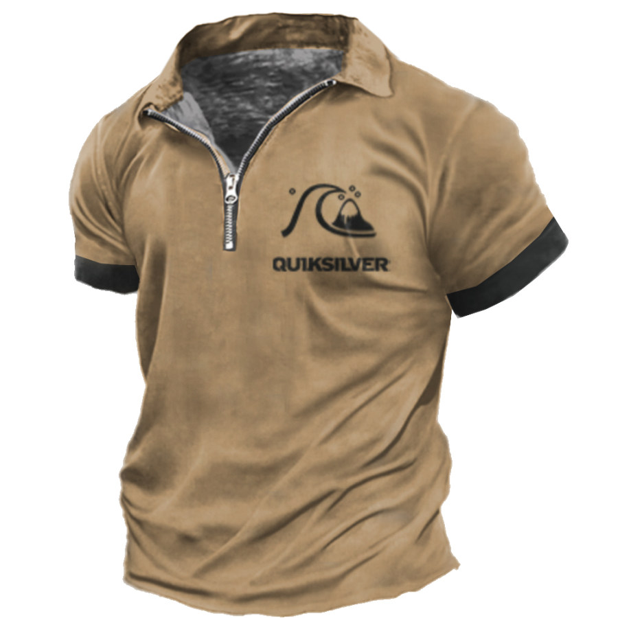 

Men's Vintage Summer Surf T-Shirt Zipper Lapel Casual Top
