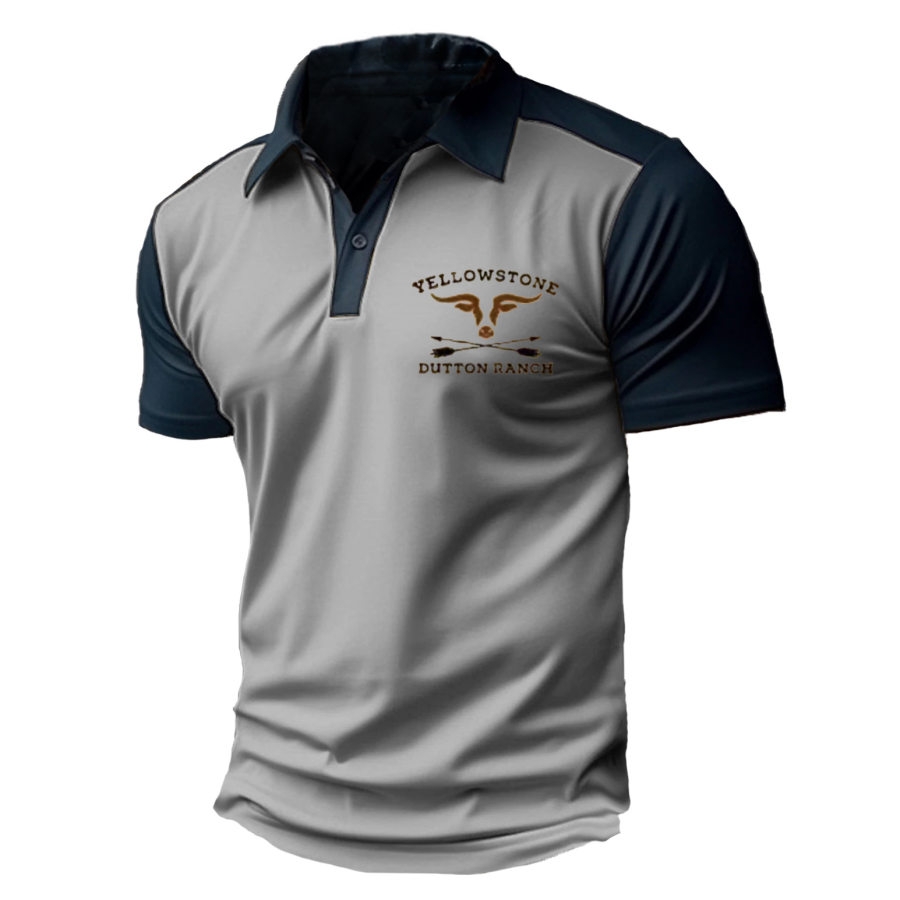 

Men's Casual Flag Yellowstone Print Vintage Casual Polo T-Shirt