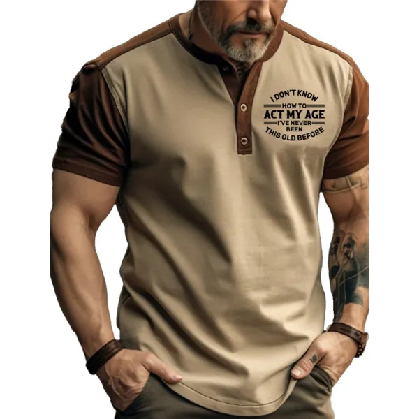 Men's Henley Shirt Graphic Color Block Letter Henley Shirt - Kalesafe.com 