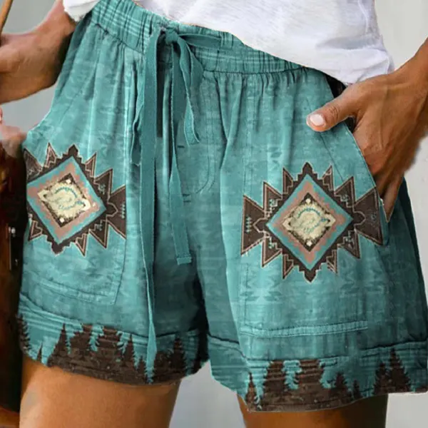 Women's Retro Ethnic Printing Loose Beach Shorts Casual Home Shorts - Kalesafe.com 