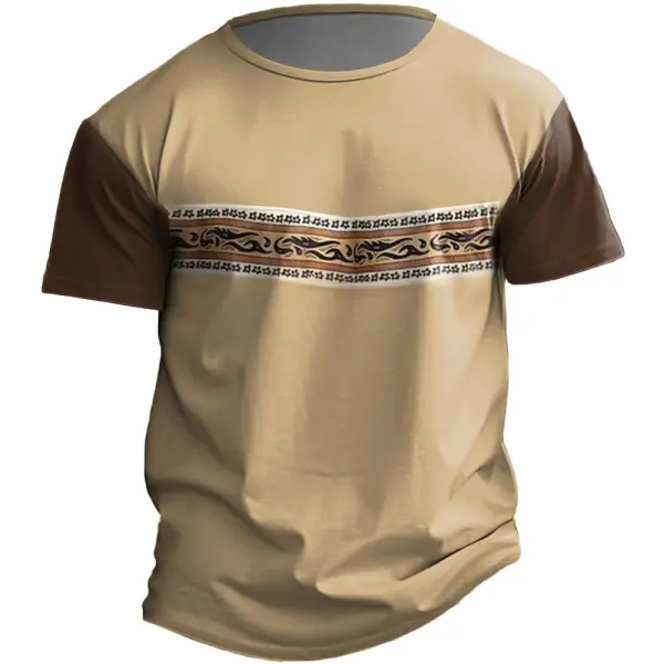 Men's Vintage Western Region Ethnic Print Round Neck T-shirt - Kalesafe.com 