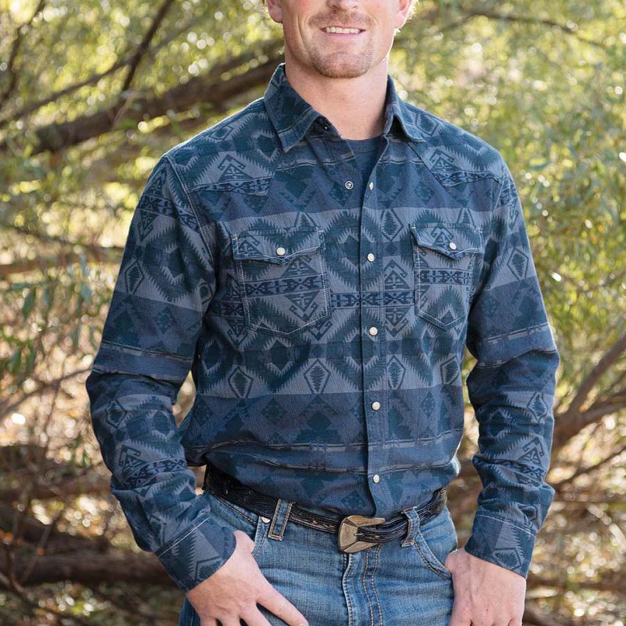 

Camicia Retrò Casual Da Uomo Da Esterno Camicia Stampata Stile Regione Occidentale