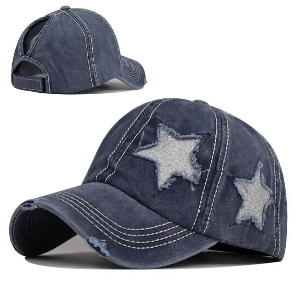 100% Washed Denim Hole Star Baseball Cap Snapback Hats - Kalesafe.com 