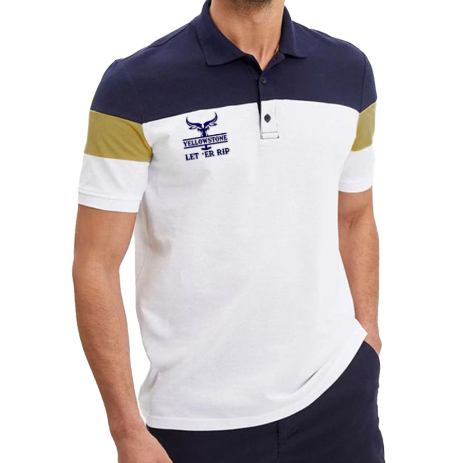 

Camiseta Masculina Vintage Yellowstone Casual Colorblock Gola Polo