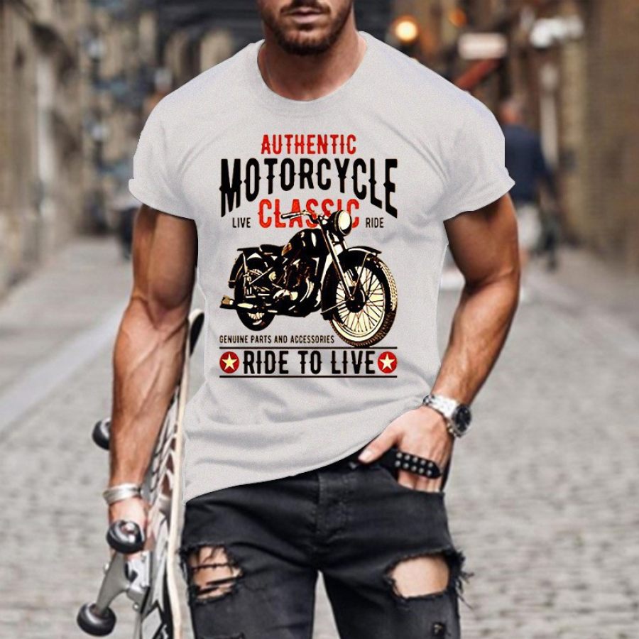 

T-shirt Stampata Da Motocicletta Casual Da Esterno Da Uomo