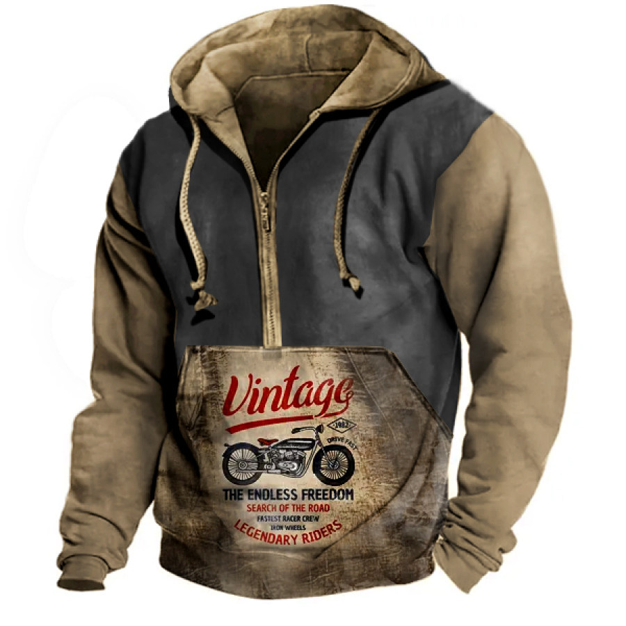 

Men's 1/4 Zip Hoodie Outdoor Vintage Motorcycle Racing Print Sports Top