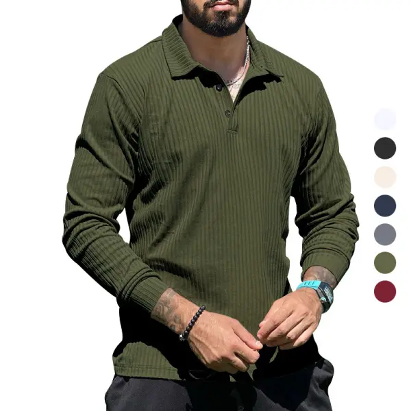Men's Lapel Polo Shirt Outdoor Casual Long Sleeved Men's T-shirt Daily Basic Tops - Cotosen.com