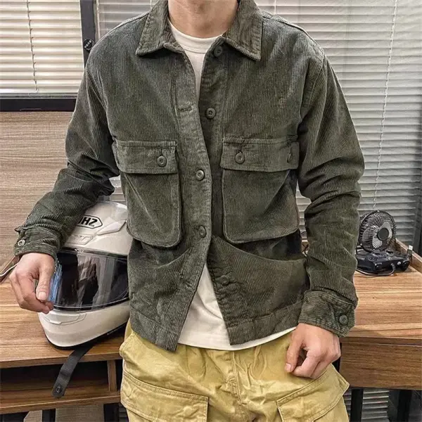 Men's Vintage Corduroy Jacket Casual Fashion Versatile Lapel Motorcycle Shirt Jacket - Kalesafe.com 