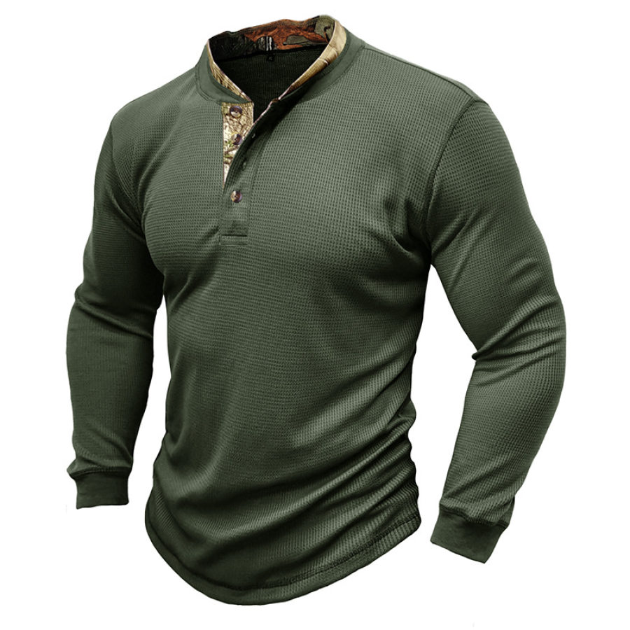 

Camiseta Masculina Henley Com Estampa Waffle Camiseta Manga Longa