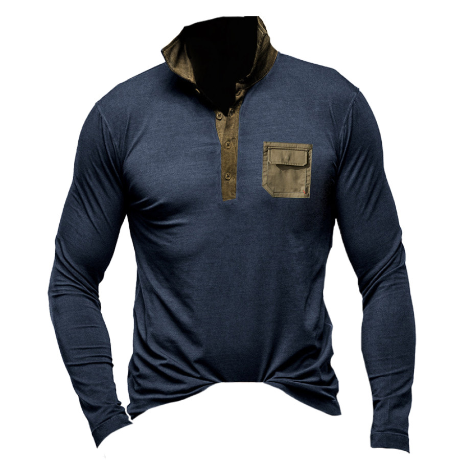 

Men's Solid Color Panel Henley Long Sleeve T-Shirt